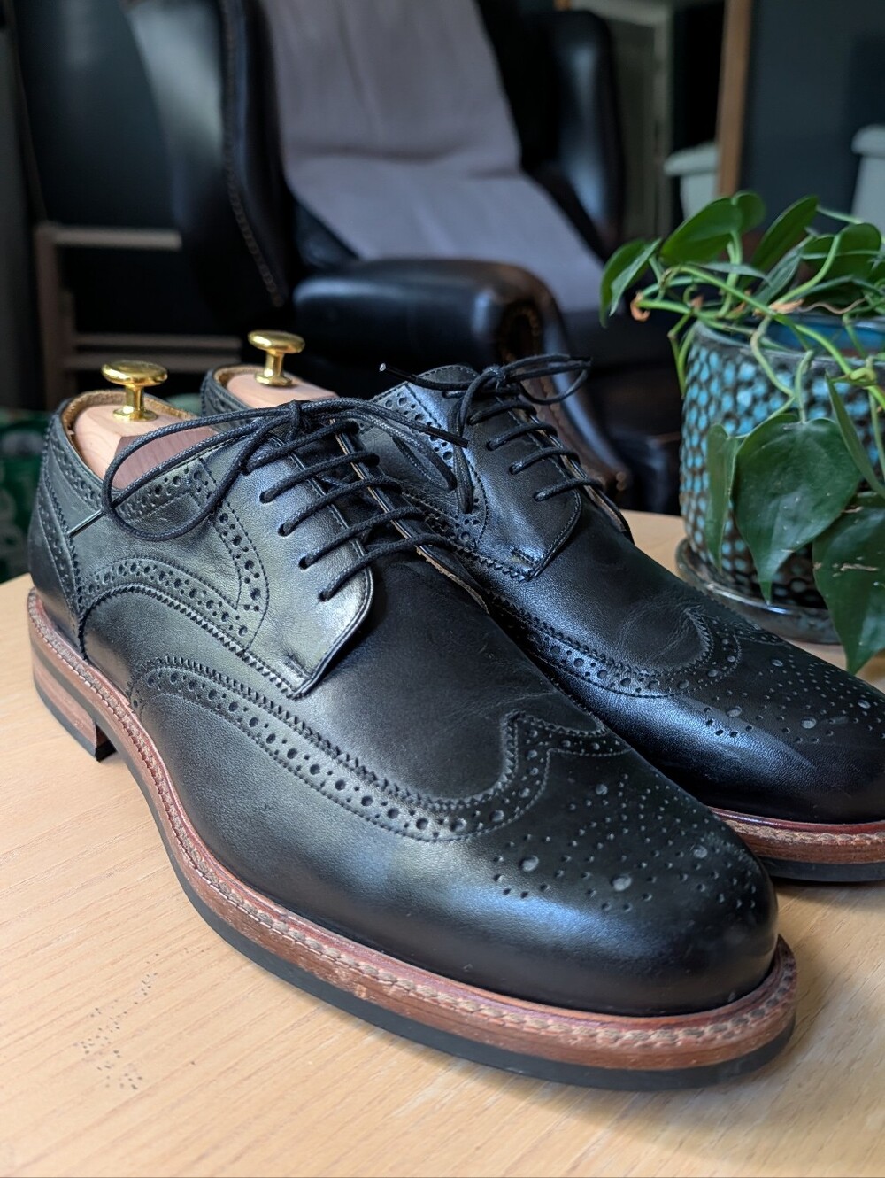 Beckett Simonon Mens 11 Black Kent Wingtip Oxford Leather Shoes